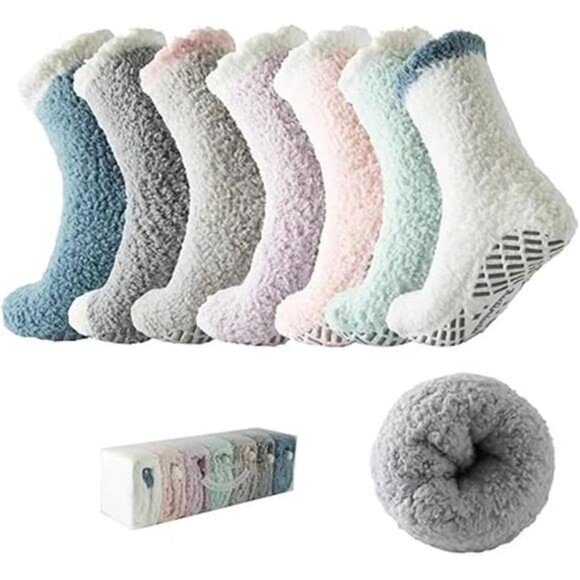 Fuzzy Socks with Grips Plush Sleep Cozy Winter Soft Hospital Fluffy Socks Gifts - Picture 7 of 7
